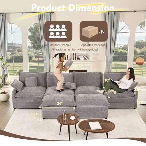 Black Chenille U Shaped Modular Sectional Sofa with Ottoman M811