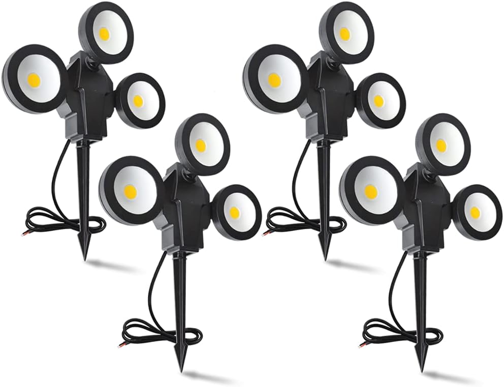 6W 3 Head 3000K Warm White IP65 Waterproof LED Landscape Lights (4 Pack) T91501