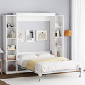 White Queen Murphy Bed Cabinet with 5-Tier Adjustable Storage Shelves X747