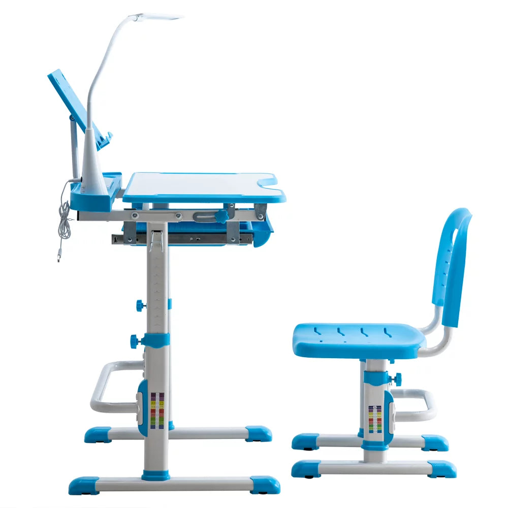 Height Adjustable Wood Kids Desk and Chair Set with Led Light and Bookstand Z668871
