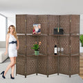 Brown 6 Panel Wooden Folding Room Divider with Shelves B863