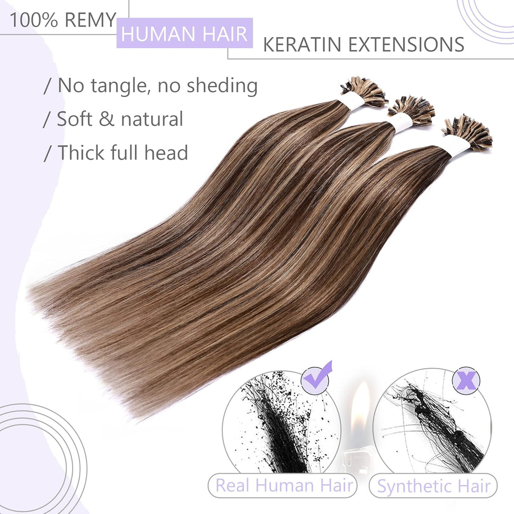 50 Strands 50g/Pack 18 Inch Medium Brown&Dark Blonde Real Human Hair Straight Extensions N937768