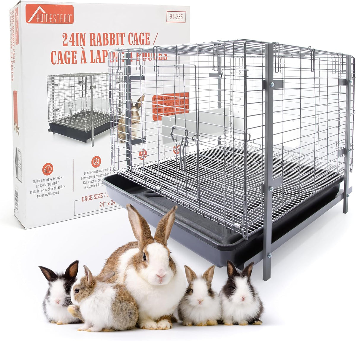 24-inch Rabbit Cage with Tray W313