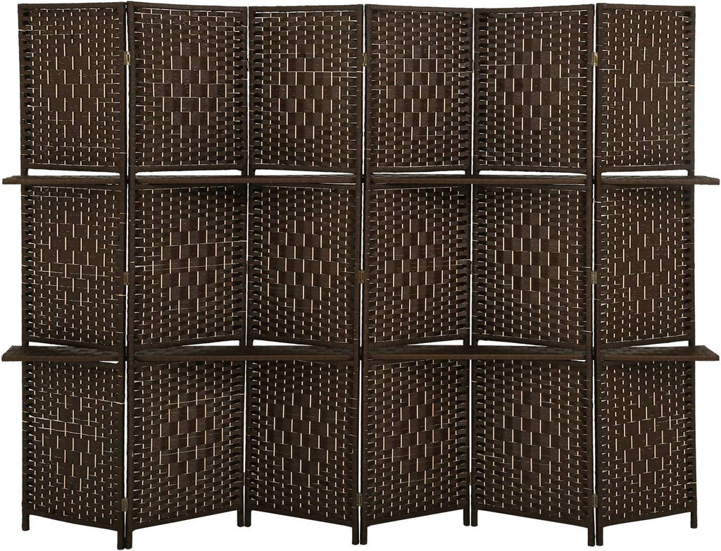 Brown 6 Panel Wooden Folding Room Divider with Shelves B863