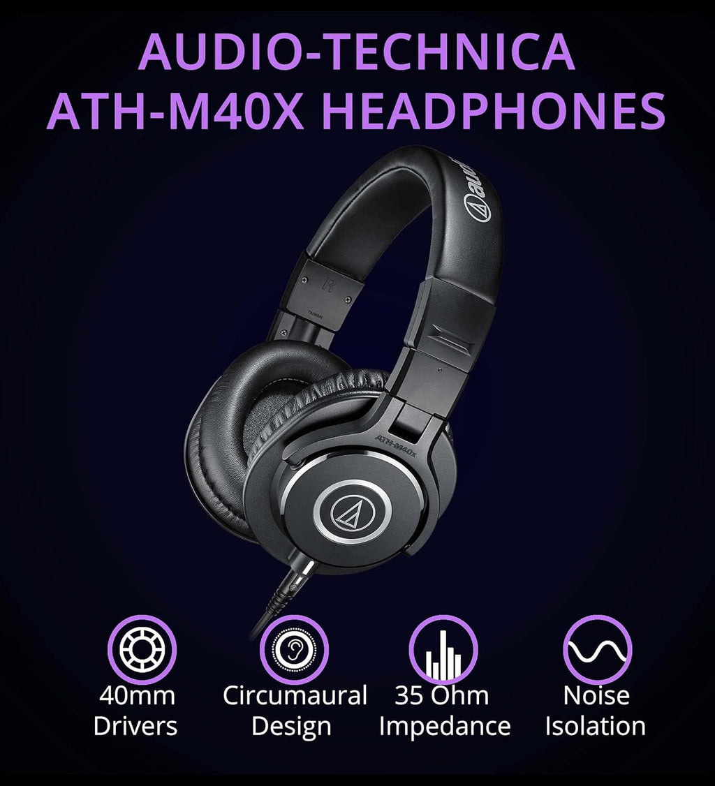 Studio Monitor Headphones with Headphone Hook, Y Splitter Cable, and 2-Pack of Replacement Earpads C1216