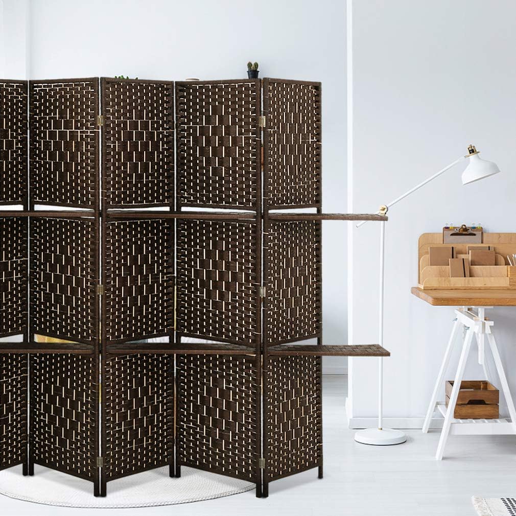 Brown 6 Panel Wooden Folding Room Divider with Shelves B863