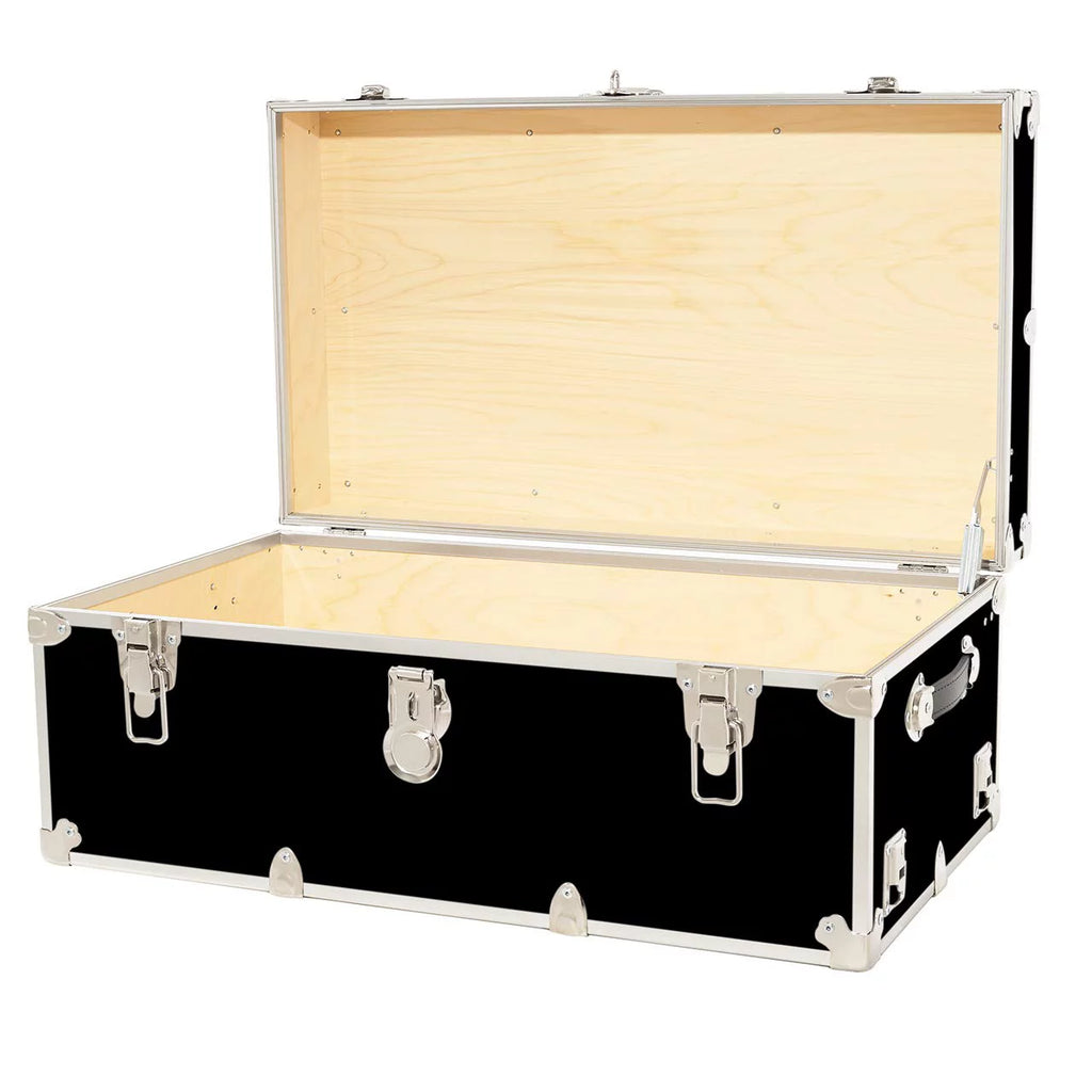 Large Leather Embossed Vinyl Trunk with Removable Wheels 32"x18"x14" (Black) X7225