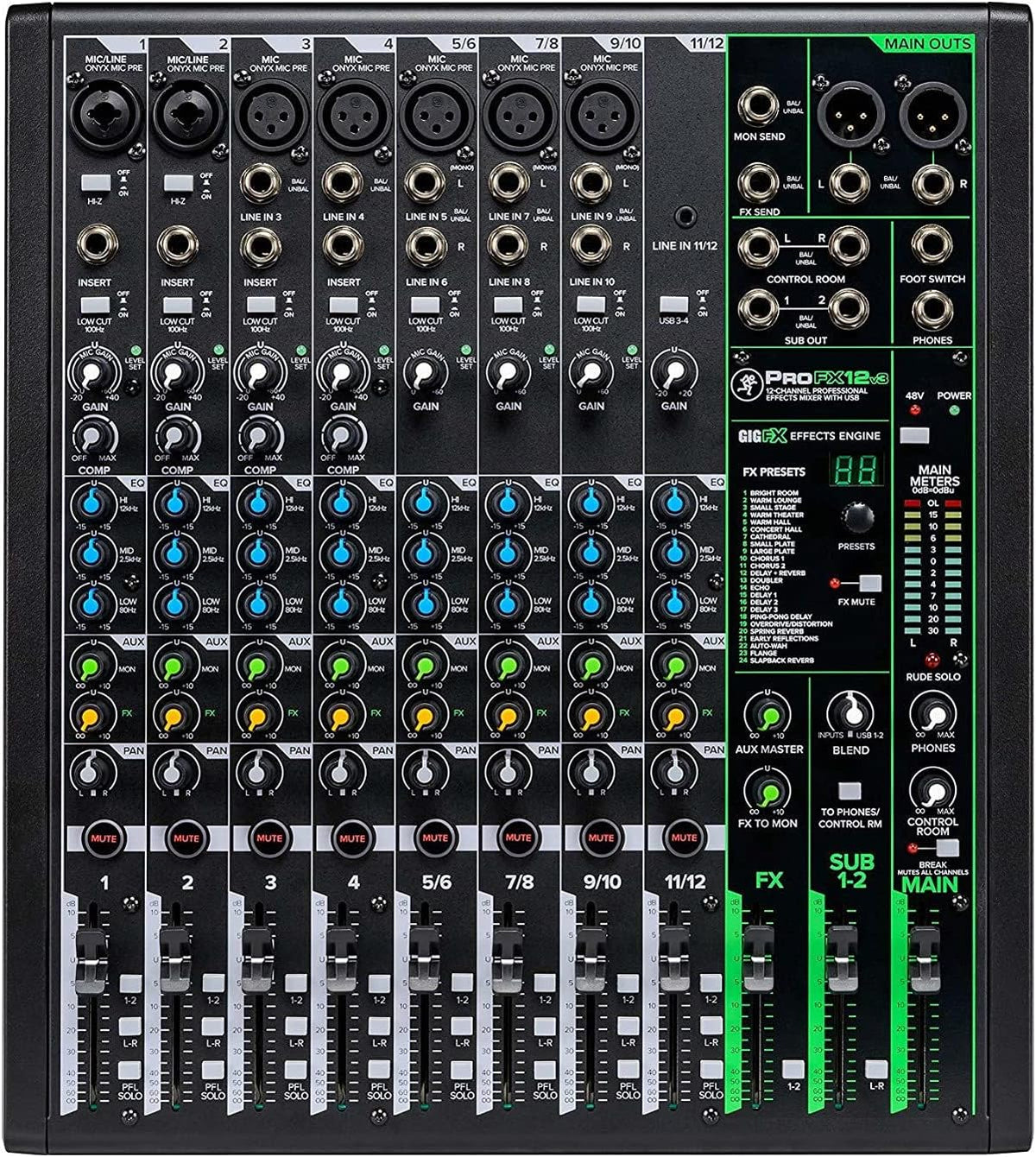 12-Channel Mixer with Headphone Amp, 4 XLR Cables, and 2 Breakout Cables Bundle N133638