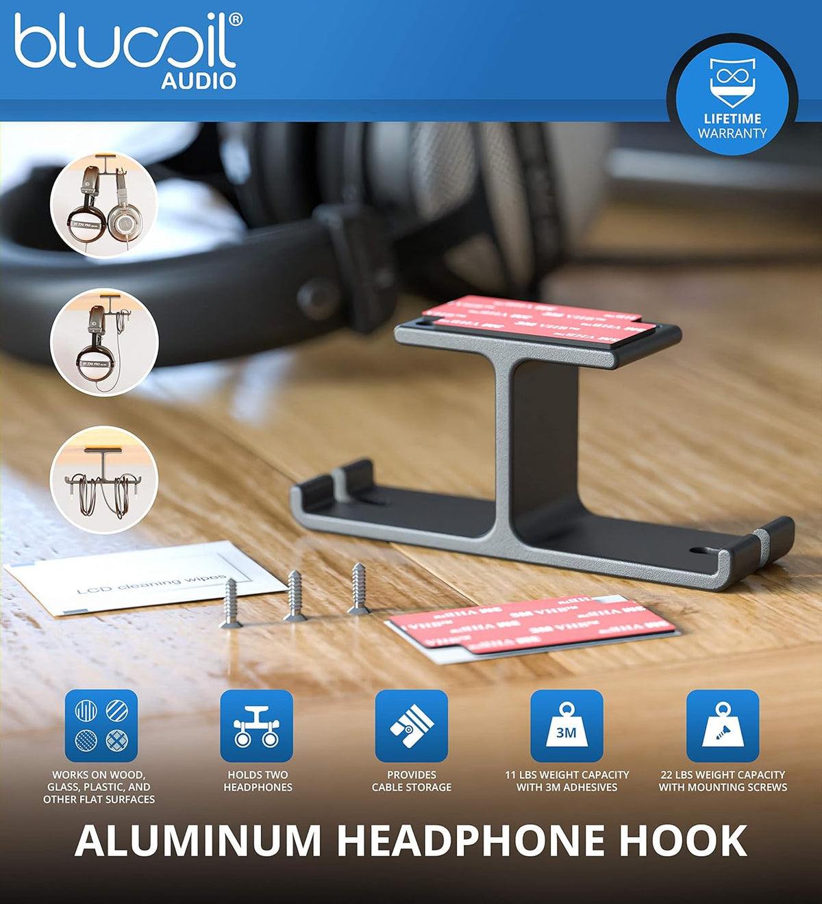 Studio Monitor Headphones with Headphone Hook, Y Splitter Cable, and 2-Pack of Replacement Earpads C1216