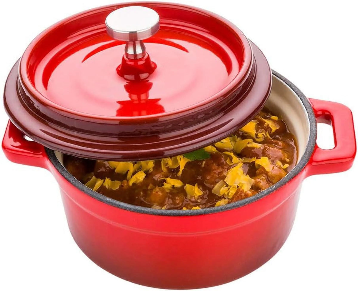 8 Ounce Red Enameled Cast Iron Mini Casserole Dish with Lid Z704110