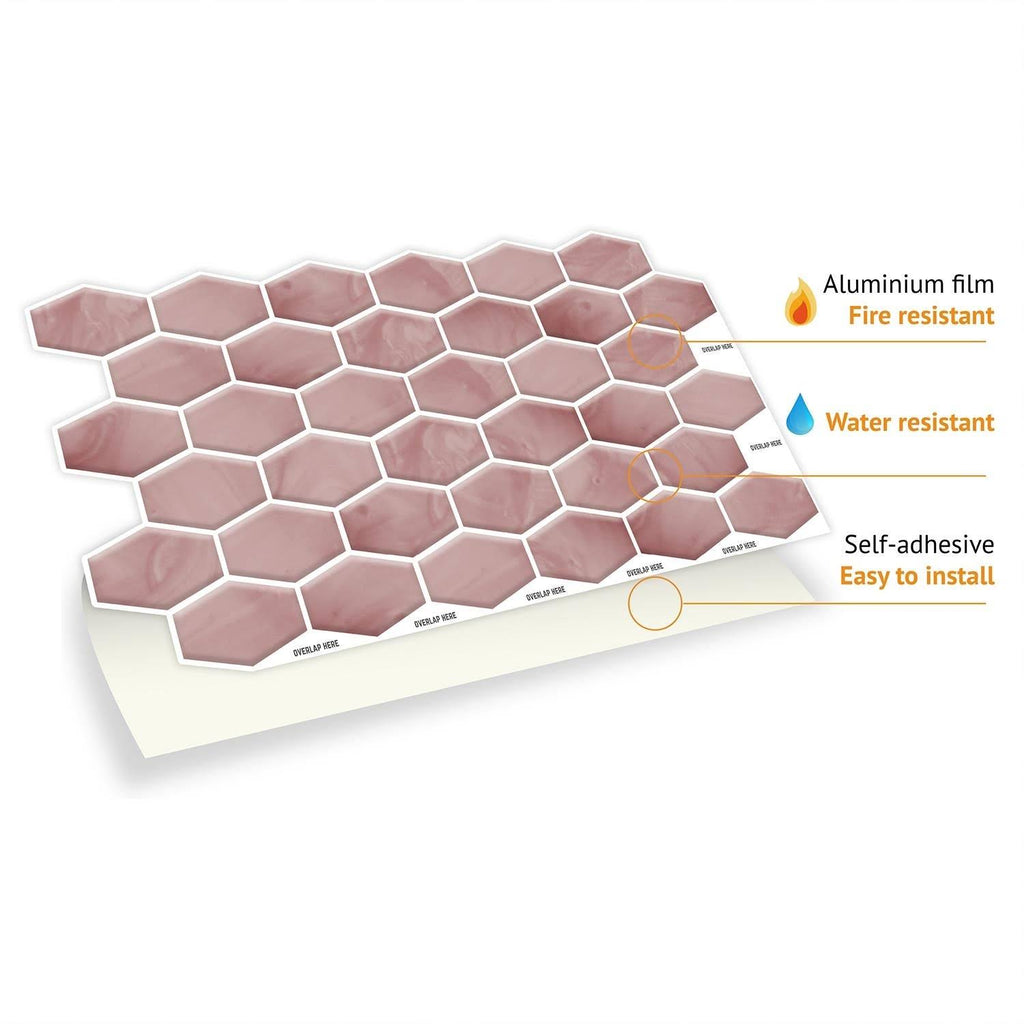 Red 60 Pieces Peel and Stick Wall Tile Stickers C8351