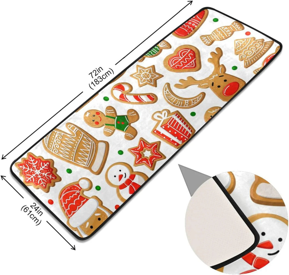 2x6 Feet Gingerbread Cookie Christmas Runner Rug with Rubber Backing J4008