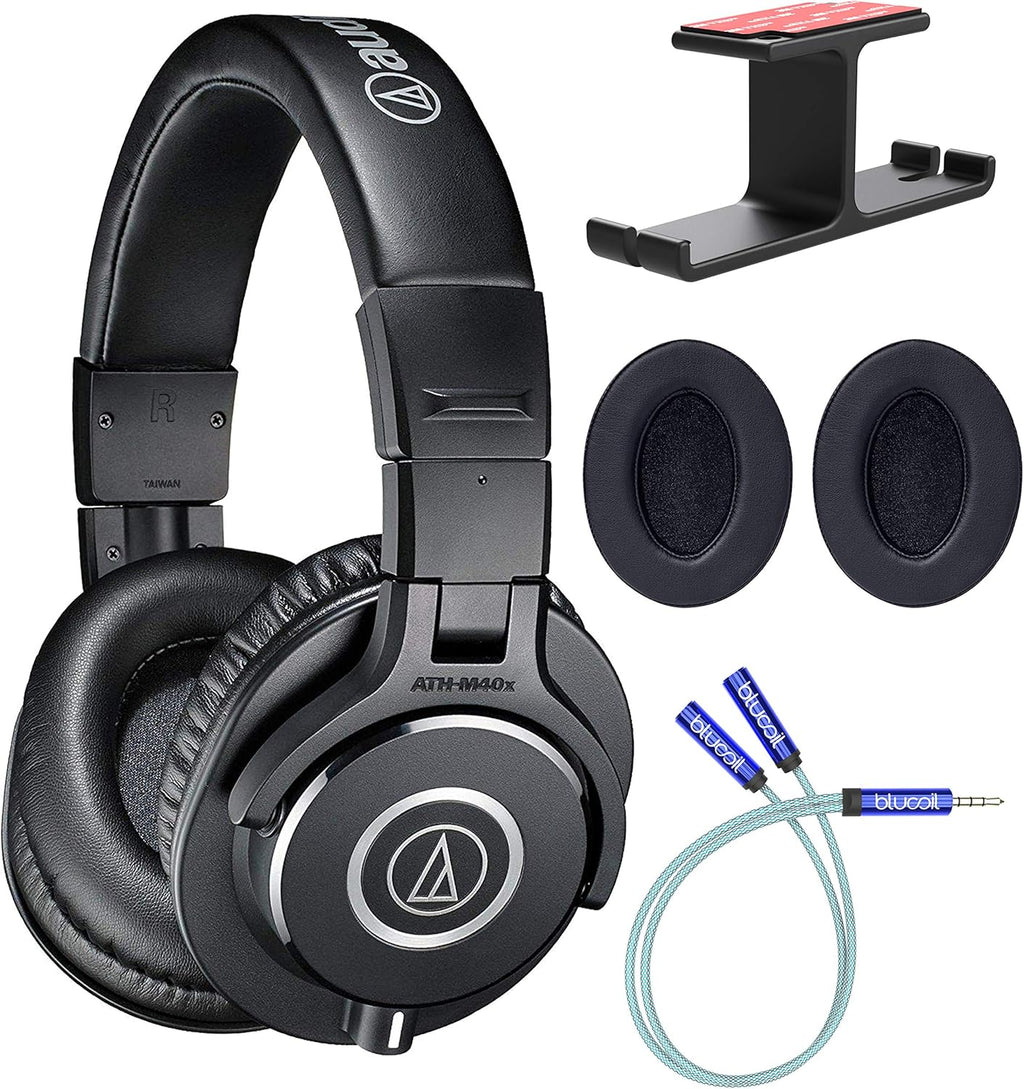 Studio Monitor Headphones with Headphone Hook, Y Splitter Cable, and 2-Pack of Replacement Earpads C1216