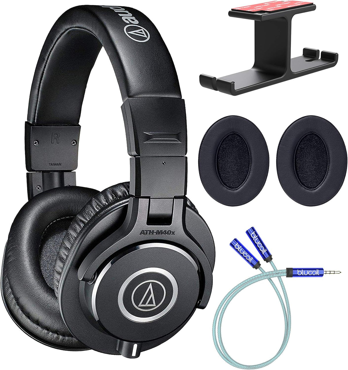 Studio Monitor Headphones with Headphone Hook, Y Splitter Cable, and 2-Pack of Replacement Earpads C1216