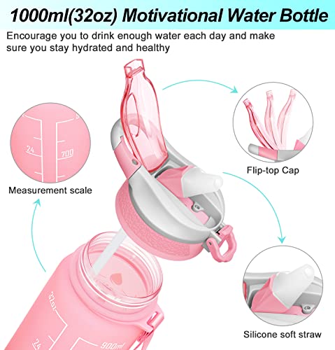32oz Leakproof Sports Water Bottle with Straw & Time Marker R5274