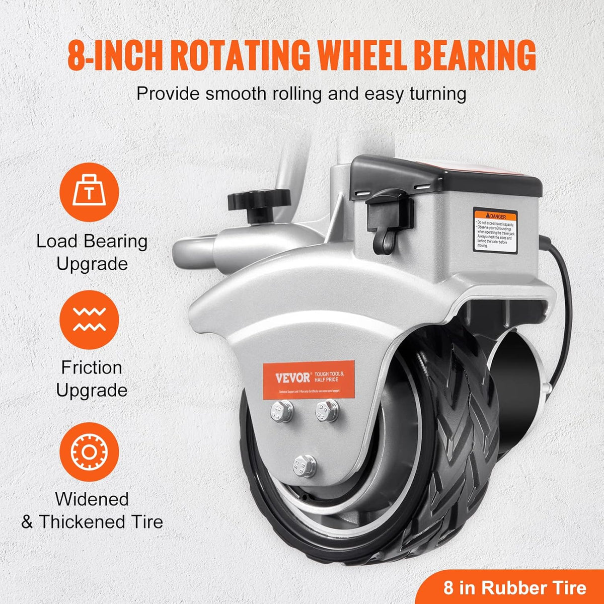 Electric Trailer Dolly, 5000lbs Towing Capacity, 350W 12V Trailer Jockey Wheel with 8'' Rubber Tire L73950