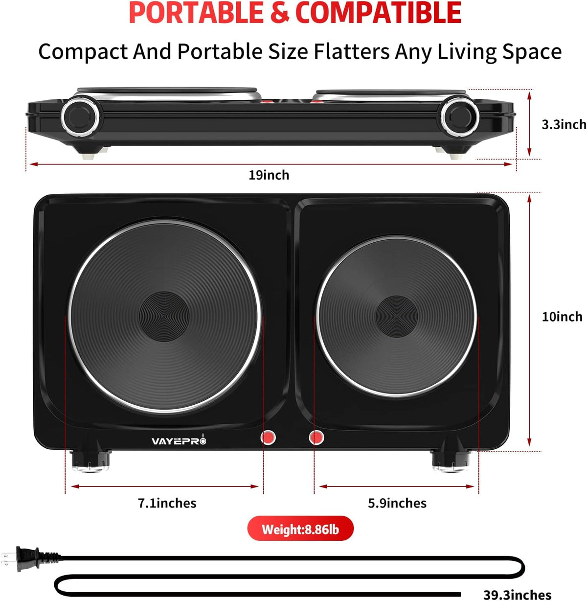 1800W Portable Double Electric Hot Plate T753