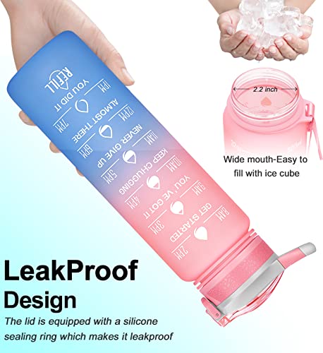32oz Leakproof Sports Water Bottle with Straw & Time Marker R5274