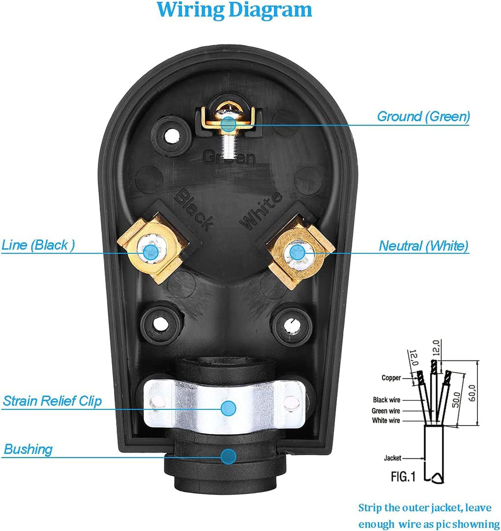 30 Amp RV Plug Male Replacement 3 Prong Electrical Power Connector Pack of 2 N6619