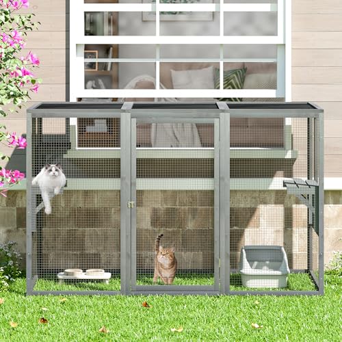 Grey Wooden Cat Cage with 3 Platforms and Litter Box Z99231