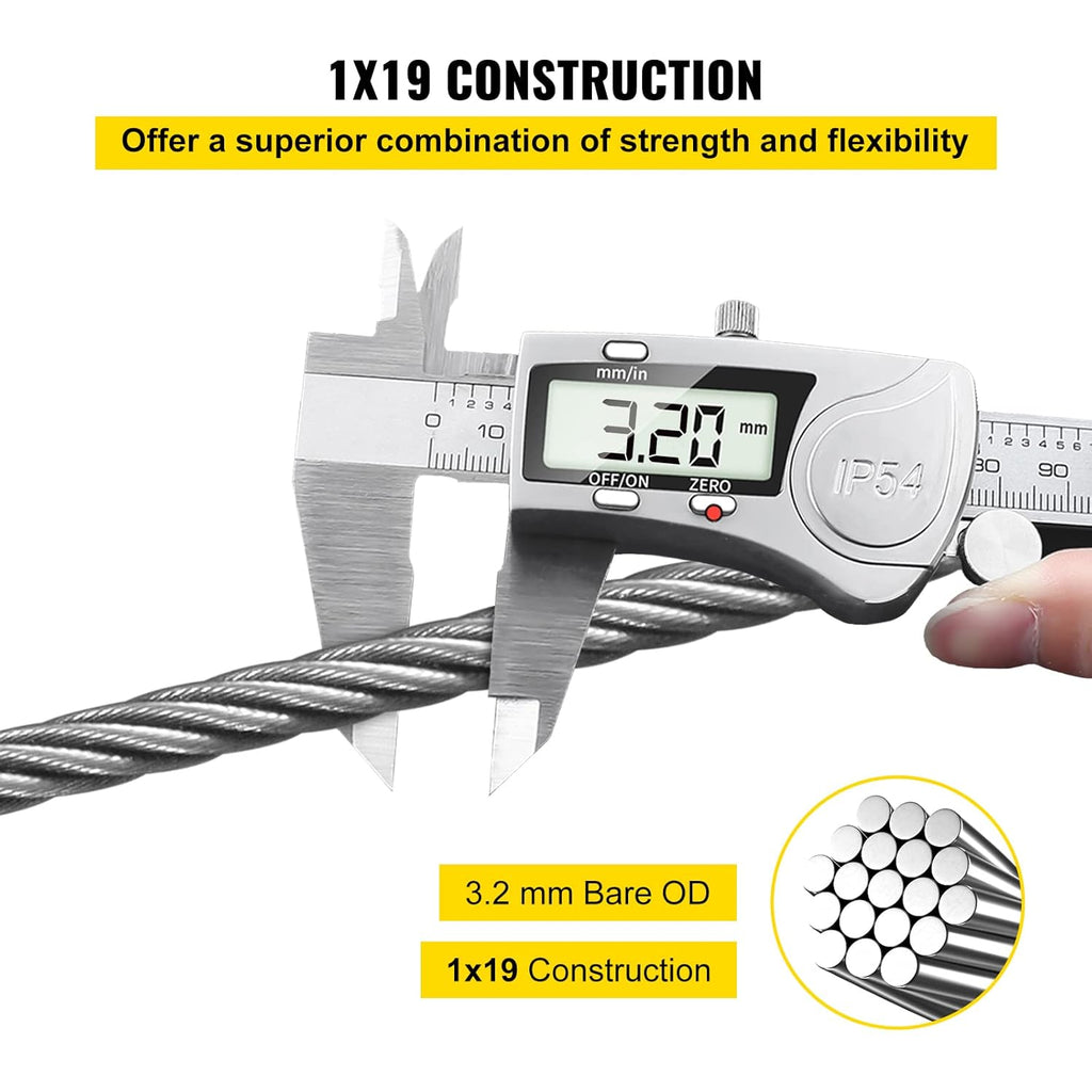 500FT 1/8 Inch Stainless Steel 1x19 T316 Wire Rope Y86285