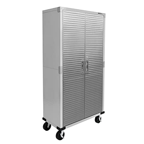 Solid Steel Rolling Lockable Metal Storage Cabinet with Adjustable Shelves, 36" W x 18" D x 72" H, Granite O771560
