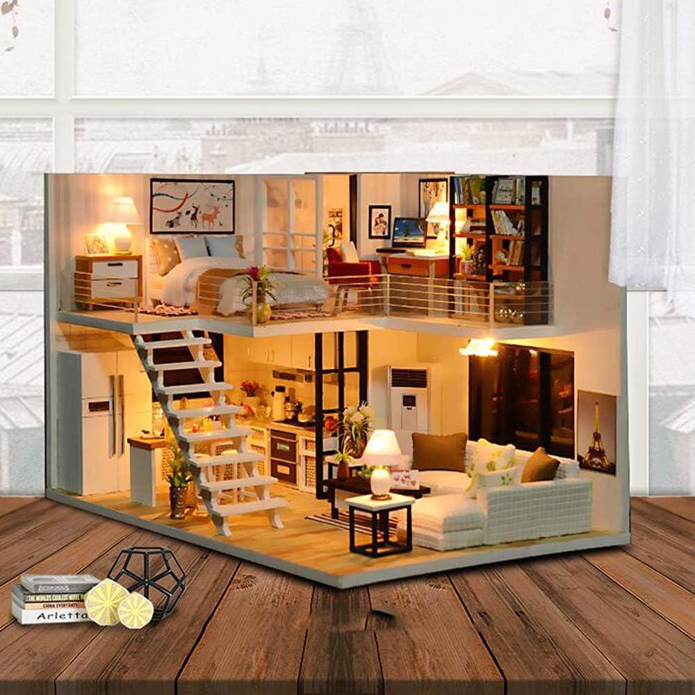 Dollhouse Miniature with Furniture, DIY Dollhouse Kit X50702