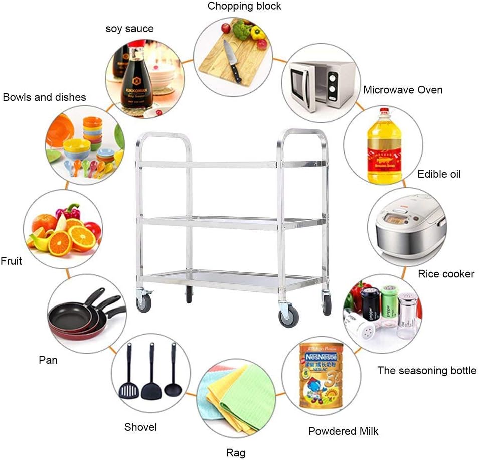 3 Tier Stainless Steel Utility Cart with Wheels Y249456
