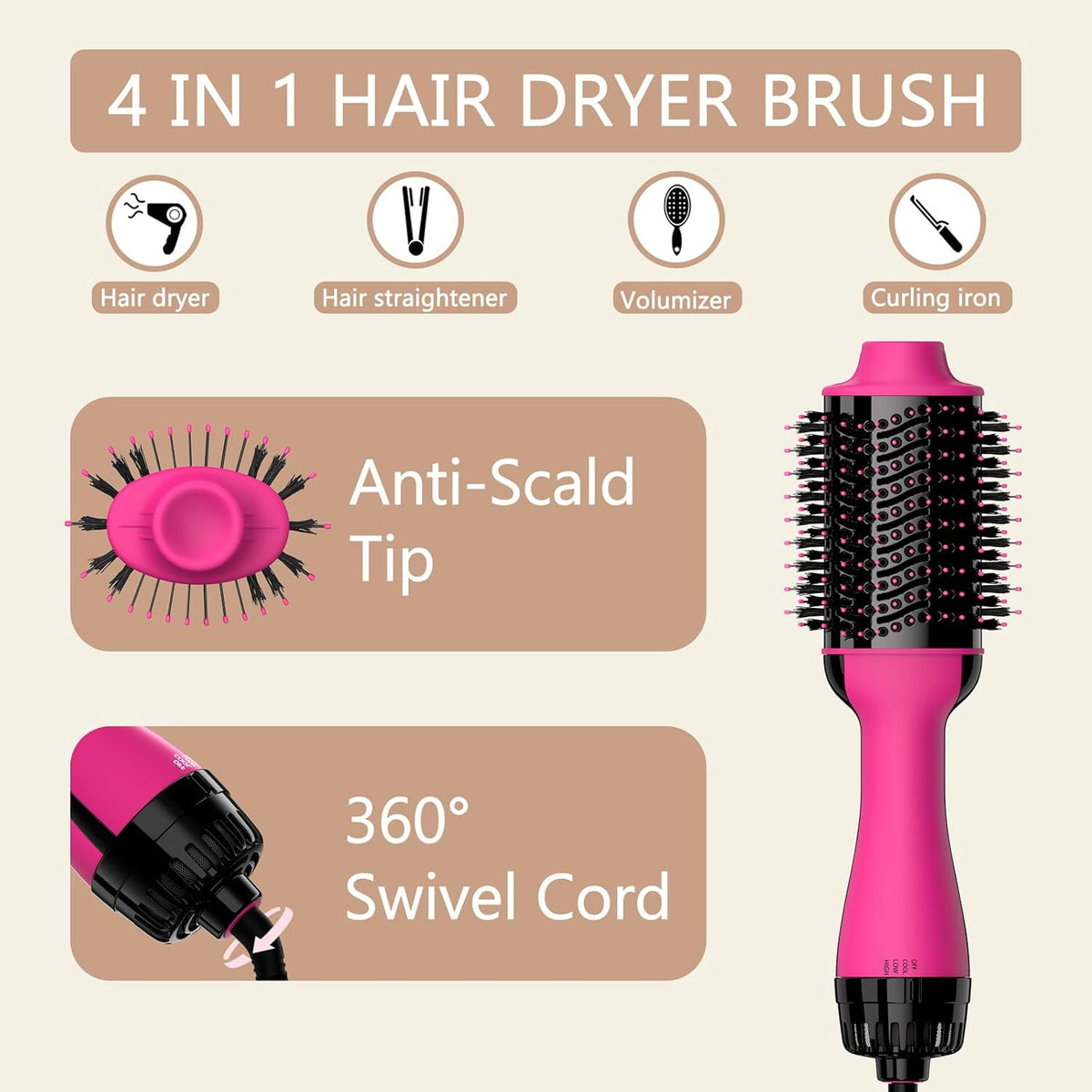 4 in 1 Hot Air Brush with Ceramic Titanium Barrel D46459