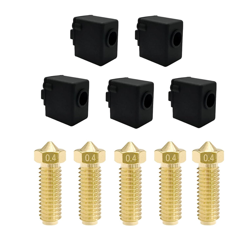 5PCS 0.4mm Brass Nozzles and 5PCS Silicone Socks for 3D Printer Y7004