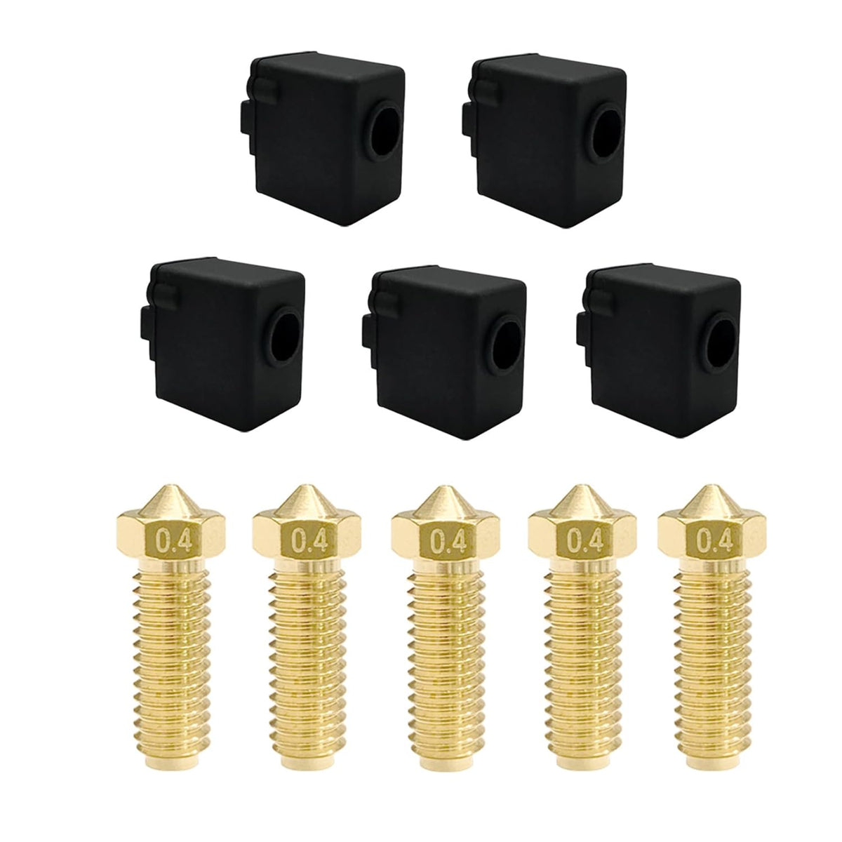 5PCS 0.4mm Brass Nozzles and 5PCS Silicone Socks for 3D Printer Y7004