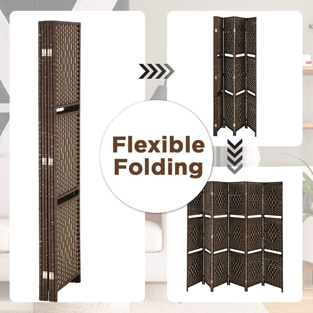 Brown 6 Panel Wooden Folding Room Divider with Shelves B863