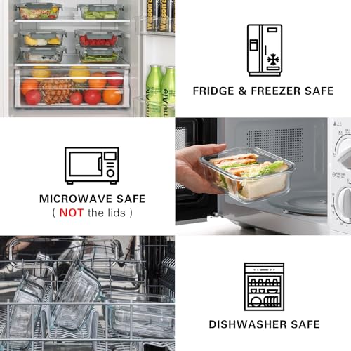 10 Pack 22 Oz Glass Meal Prep Containers with Lids, Gray A668