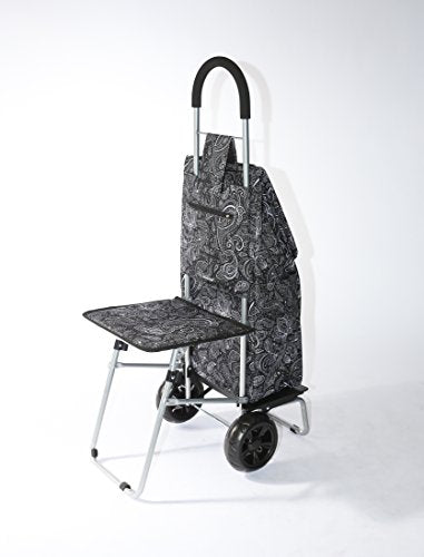Black Foldable Shopping Cart with Seat U3006
