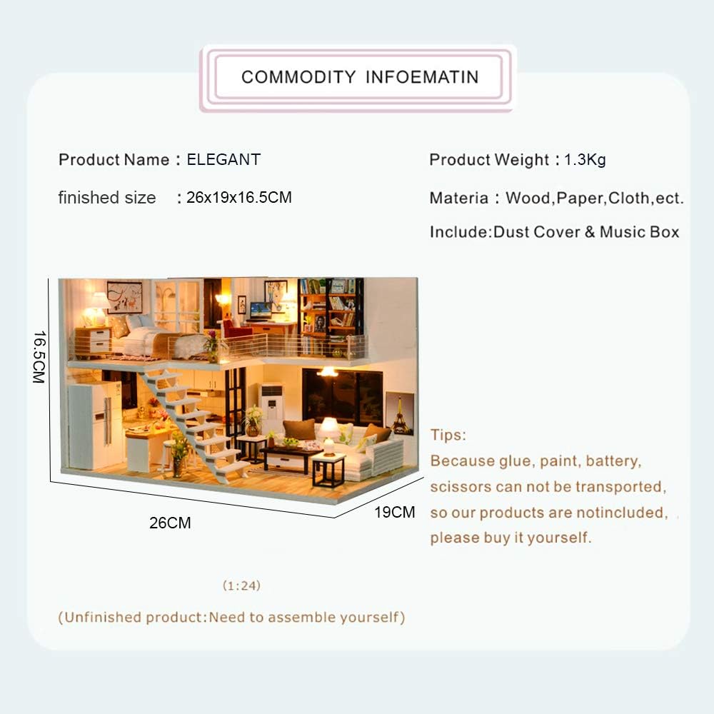 Dollhouse Miniature with Furniture, DIY Dollhouse Kit X50702