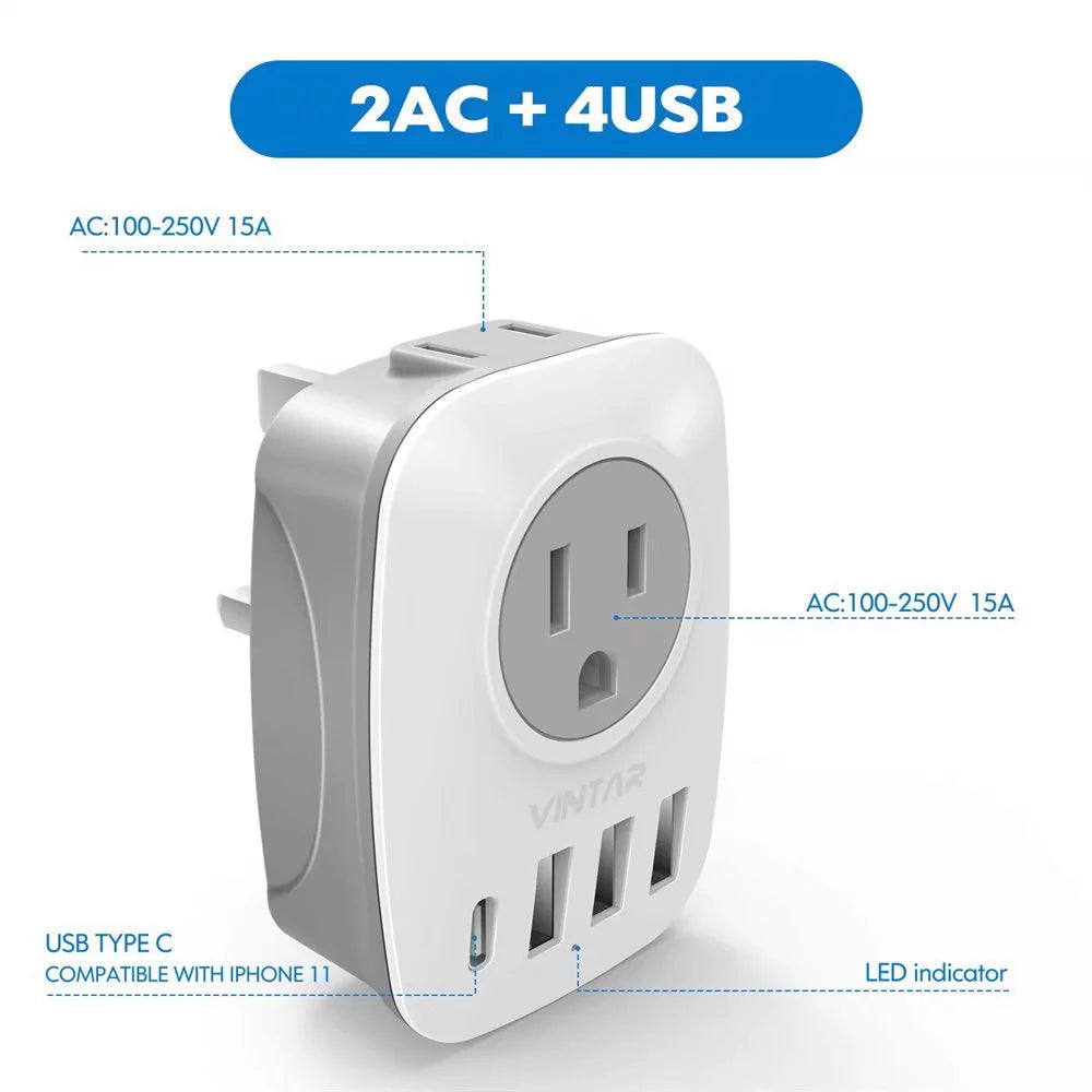 2 Pack Type G Travel Adapter with 4 USB Ports O265734