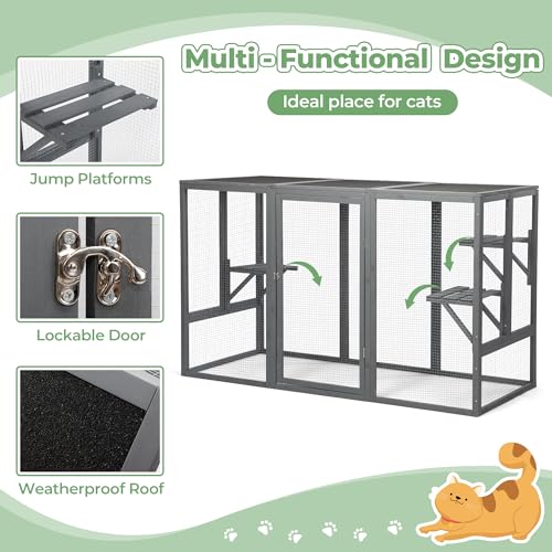 Grey Wooden Cat Cage with 3 Platforms and Litter Box Z99231