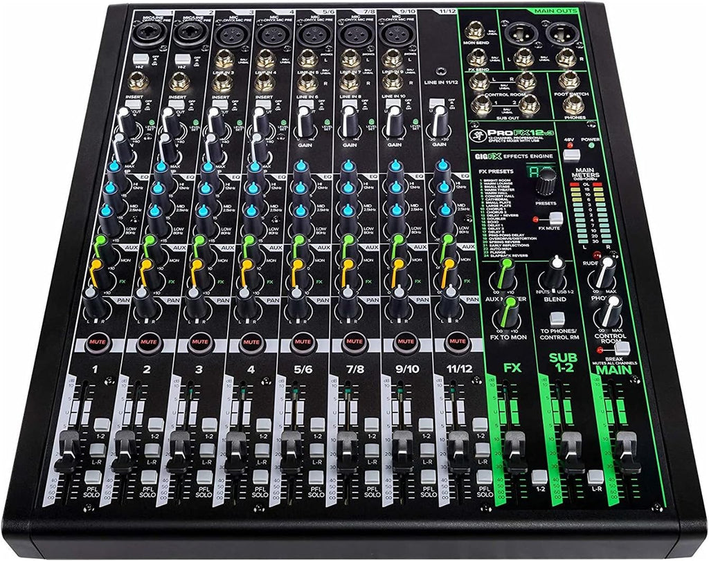 12-Channel Mixer with Headphone Amp, 4 XLR Cables, and 2 Breakout Cables Bundle N133638