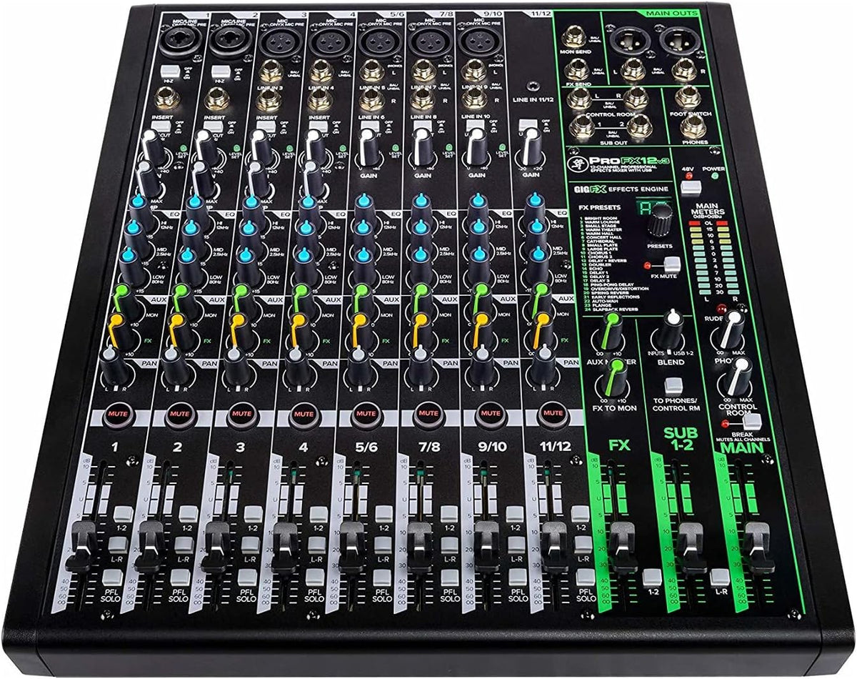 12-Channel Mixer with Headphone Amp, 4 XLR Cables, and 2 Breakout Cables Bundle N133638