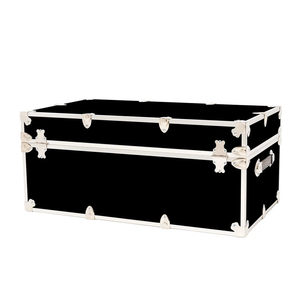 Large Leather Embossed Vinyl Trunk with Removable Wheels 32"x18"x14" (Black) X7225