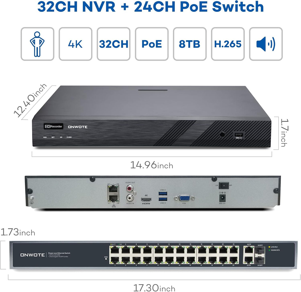 32 Channel 4K PoE Security Camera System 8TB J63645