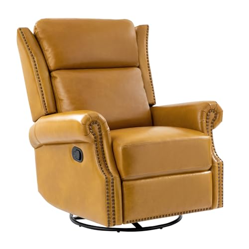 Genuine Leather Swivel Rocker Recliner with Footrest and Lumbar Support T847340