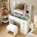 White Vanity Desk with Mirror and LED Lights, 5 Drawers, Stool T931878
