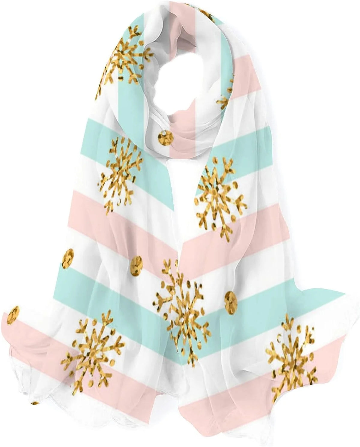 Gold Snowflake Long Silk Neck Scarf Lightweight Shawl Wrap Scarves W219
