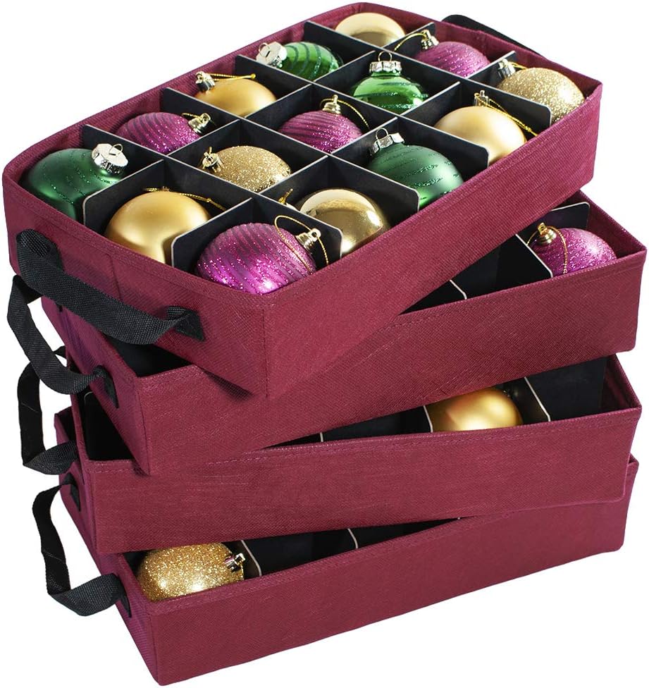 Christmas Ornament Storage Box with Adjustable Dividers, 4 Removable Trays Y52092