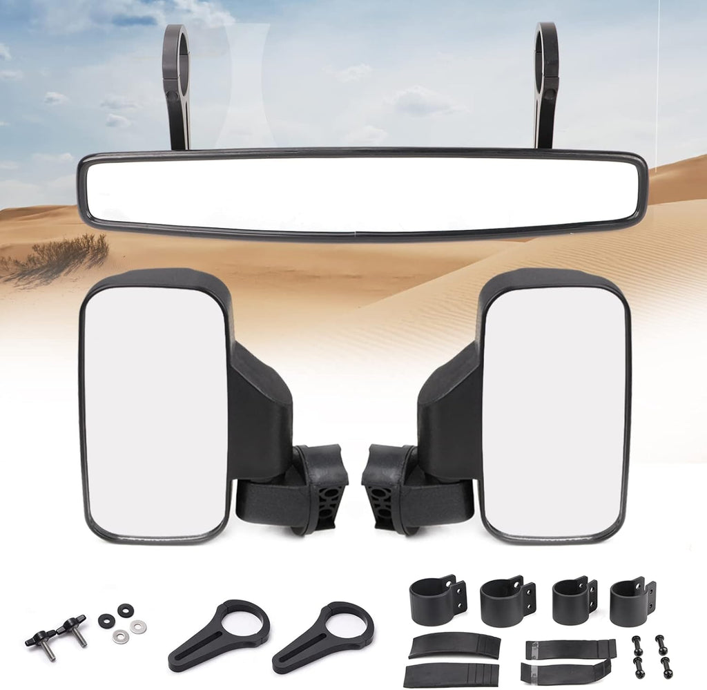 UTV Side Rear View Mirrors and Center View Mirror for 1.75” Roll Bar Mount E9816