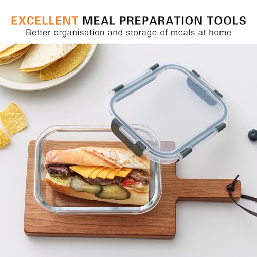 10 Pack 22 Oz Glass Meal Prep Containers with Lids, Gray A668