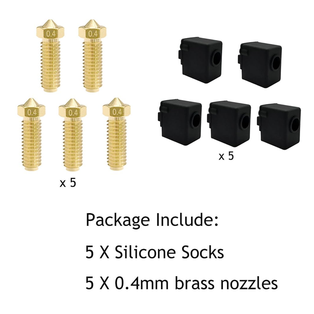 5PCS 0.4mm Brass Nozzles and 5PCS Silicone Socks for 3D Printer Y7004