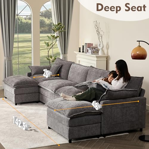 Black Chenille U Shaped Modular Sectional Sofa with Ottoman M811