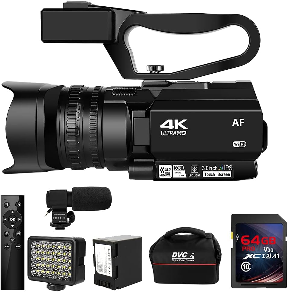 4K HD Auto Focus Camcorder 48MP 60FPS 30X Digital Zoom Camera with Handheld Stabilizer T389320